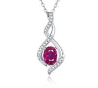 October Birthstone Necklace for Women, Created Tourmaline Necklace, 925 Sterling Silver Pendant Necklaces, Oval Sparkle Birthstone Charms Jewellery Gifts for Women Mother Wife Grandma, 45+5 cm