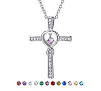 October Birthstone Necklace Sterling Silver Personalised Jewelry Cubic Zirconia Opal Cross Infinity Pendant Necklace for Women