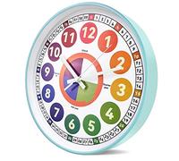 October Elf 12 Inch Kids Teaching Wall Clock for Kids Learning Time, Rainbow Dial Quarter Markers, Glow in the Dark Wall Clock