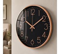 October Elf 12 Inch Wall Clock Non-ticking Silent Blackrosegold | Round/Modern/ Decorative Wall Clocks/Large Arabic Number/for Bedrooms Office Kitchen Gym Living Room Kitchen