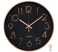 October Elf 12 Inch Wall Clock Non-ticking Silent Round Modern Decorative Wall Clocks with Large Arabic Number for Bedrooms Office Kitchen Gym Living Room Kitchen