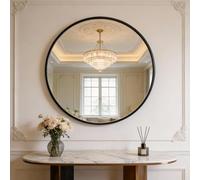 October Elf 60cm Round Wall Mounted Mirror - Premium Aluminium Frame Circle Mirror - Waterproof, Dustproof - Modern Decorative Ink Black Wall Mirror for Bathroom, Hallway, Bedroom & Living Room