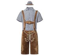 October Festival Costume Mens - Lederhosen Men Embroidered Adult October Festivals Costume with Shirt Hat Pockets Oktoberfest Outfit Male Halloween Celebration German Fancy Dress