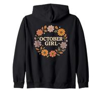 October Girl Cosmos Marigold Birth Flower Autumn Wreath Zip Hoodie