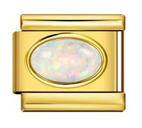 October Opal 18K Gold Month Birth Year Birthday Stone Anniversary Birthstone Crystal Silver Italian 9mm Link Stainless Steel Bracelet Charm Compatible With Nomination