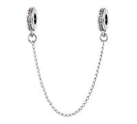 October Pink Birthstone Spacer Safety Chain Charm fits Pandora Charms Bracelets Birthday Jewellery Gift for Women Daughter Family