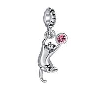 October Pink Birthstones Ginger Tabby Cat Dangle Charm fits Pandora Charms Bracelets Gift Cats Lovers Women Birthday Christmas