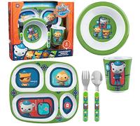 Octonauts 5 Pcs Mealtime Divided Plate Feeding Set for Kids & Toddlers-Rainforest Rescue- Includes Multi-Compartment Plate, Bowl, Cup, Fork & Spoon Utensils-Durable, Dishwasher Safe, BPA Free
