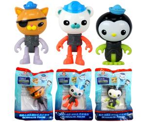 Octonauts Collectible 8cm Articulated Action Figures with Glow in Dark Octo Suits - Set of 3 - Kwazii, Captain Barnacles, & Peso