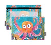 octopodes Hiding in The Coral Reef Binder Organizer kit with Clear Window Zippered Pencil case with Zipper Reinforced Grommets Binder 3 Ringing for Office School Supplies Cosmetics Multicolored 2