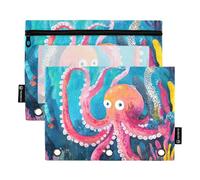 octopodes Hiding in The Coral Reef Ringing Binder Bag with Clear Window Pencil case with Zipper Clear Window & Grommets Binder 3 Ringing for Storing School Students Teacher Supplies Multicolored 2