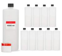 Octopus 10-Pack 1000 ml HDPE Plastic Bottles with Black Caps, Food & Chemical Resistant, Suitable for Storage & Transport of Liquids, Including Labels