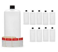 Octopus 10 x 1000ml HDPE Plastic Bottles with Black Screw Caps - Heavy Duty Square Storage Containers with 10 Adhesive Labels - BPA-Free Food Grade Empty Bottles for Kitchen, Workshop & Lab