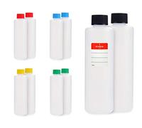 Octopus 10 x 250 ml plastic bottles, HDPE plastic round bottles with colorful screw caps, empty bottles with colorful screw caps, round bottles incl. 10 labels
