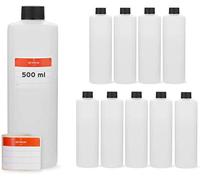 Octopus 10 x 500 ml plastic bottles, plastic bottles made of HDPE, round bottles with black screw caps or lids, empty bottles with thread size 25 mm, incl. labelling labels
