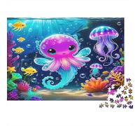 Octopus 1000-piece Recycled Cardboard Puzzle Seniors Adults Cute Octopus & Jellyfish Cognitive Development Brain Teaser Premium Quality Home Decoration Indoor Solo Activity 70x50cm/1000pcs