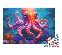 Octopus 1000 Piece Stress Relief Puzzle for Adults Orange-pink Octopus in Vibrant Coral Reef Premium Thick Sturdy Challenging Relaxation 52x38cm/1000pcs