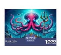 Octopus 1000 Pieces Challenging Game Toys Gift -Poseidon Octopus Trident Underwater City Mystical Puzzle for Adults Wall Decoration Educational Game38x26cm/1000pcs