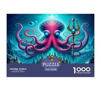 Octopus 1000 Pieces Puzzle for Adults & Kids | Detailed -Poseidon Octopus Trident Underwater City Mystical Impossible Hard Challenging Great Gift Idea52x38cm/1000pcs