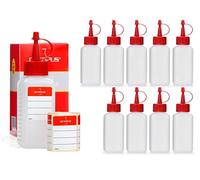 Octopus 10x 100 ml plastic bottles made of HDPE with red squirt/dropper/drip caps, e.g. for e-liquids/e-cigarettes, chemical-resistant, incl. labels