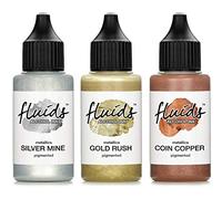 Octopus 3x 30 ml Fluids Alcohol Ink Set Metallics GOLD RUSH, SILVER MINE, COIN COPPER for fluid art and resin art, epoxy resin, epoxy