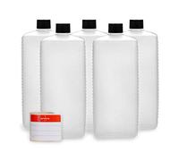 Octopus 5 x 1000 ml HDPE Plastic Bottles with Black Screw Caps - Square Bottles with 5 Labels