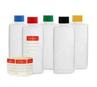 Octopus 5 x 250 ml plastic bottles, HDPE plastic bottles with colorful screw caps, empty bottles with colorful screw caps, square bottles incl. 5 labels