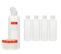 Octopus 5 x 250 ml plastic bottles, HDPE plastic bottles with white flip-top cap, empty bottles with white hinged cap, round bottles incl. 5 labels