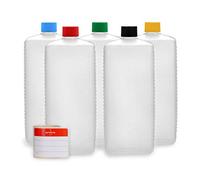 Octopus 5x 1000 ml plastic bottles, HDPE plastic bottles with colorful screw caps, empty bottles with colorful screw caps, square bottles incl. labels