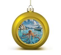 Octopus and Boat Christmas Ball Ornaments - Shatterproof Plastic Vintage Rustic Xmas Tree Decorations Pendant for Family Holiday Wedding Party Xmas Hanging Decoration