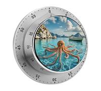 Octopus and Boat Kitchen Timer 60 Minute Visual Wind Up Timers Indoor Mechanical Timers with Magnetic Base Stainless Steel Timer for Home Cooking Time Management Tool
