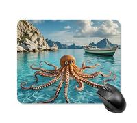 Octopus and Boat Mouse Pad Square Laptop Mouse Mat Cute Computer Mousepad Keyboard Pad Non-Slip Desk Pads for Gaming Office Work Home 20 * 25cm
