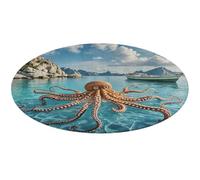 Octopus and Boat Round Area Rug Non Slip Backing Doormat Water Absorbent Plush Throw Low-Pile Non-Slip Floor Mat Carpet for Living Room Bedroom Entryway Nursery Room 90 * 90cm