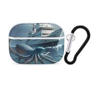 Octopus and Ship Case Cover with Keychain Shockproof Hard Shell Protective Case for 2nd/1st Generation Case for Women Men Bluetooth Earbuds Case