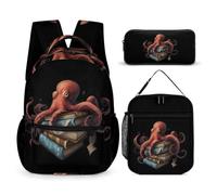 Octopus Armed With Knowledge Backpack Set 3 Lunch Bag Pencil Case