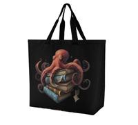 Octopus Armed With Knowledge Large Tote Bag Reusable for Shopping