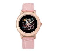 Octopus Astronaut Women's Wrist Watch Fashion Wristwatches with Pink Strap Gifts for Women Mother Wife Birthday
