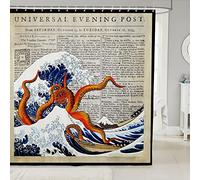 Octopus Bath Curtain Ocean Kraken Wave BathStalls Bathtubs Fabric Shower Curtain Set Octopus Tentacles Retro Style Shower Curtain For Sea Marine Waterproof Curtains Stalls Bathtubs 72x78 Inch
