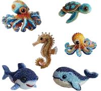 Octopus Bead Embroidery Kit, 3D Ocean Animals DIY Beadwork Craft Kit,DIY Beaded Ornament Kit Art Craft Supplies,Ocean Animals Three-Dimensional Starter Embroidery Set for Craft Lovers (Mixed 6 Pcs)