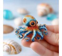 Octopus Bead Embroidery Kit,Beginner-Friendly Sea Creature Beaded Embroidery Kits,DIY Animals Three-Dimensional Beadwork Craft Kit,Ocean Themed Beadwork Set for DIY Crafts,for Craft Lover (E)