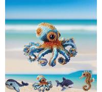 Octopus Bead Embroidery Kit, Ocean Animals Three-Dimensional Starter Embroidery Set, 3D Ocean Animals DIY Beadwork Craft Kit for Beginners Adults with Full-Color Instruction Sheet (Octopus)