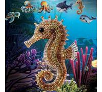 Octopus Bead Embroidery Kit, Ocean Animals Three-Dimensional Starter Embroidery Set, DIY Beadwork Craft Kit for Beginners with Full-Color Step-by-Step Instruction Sheet for Craft Lover (Seahorse)