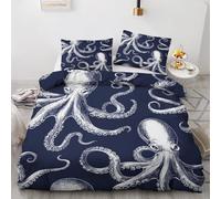 Octopus Bedding Double Duvet Cover Set Kraken Ocean Marine Life, 3 Piece for Bedroom Deocr, Soft Microfiber Reversible Bed Quilt Covers, 2 Pillow Cases, Zip Fastening