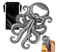 Octopus Beer Bottle Opener, Funny Bottle Opener for Men, Beer Opener with Gift Bag, Cool Birthday Gift for Men, Octopus Lovers, Home Bar & Party, Bar Accessories, Dark Silver