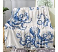 Octopus Blanket Doule Size, Marine Animals Fleece Throw Blanket for Bed Sofa Couch, Soft Cozy Flannel, 150x200 cm, Decor & Gifts (B120)