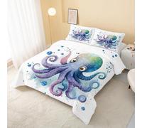Octopus Blue Coverless Duvet King Size 7.5 Tog, Marine Life Soft Comforter Set for Boys Girls Adults, Lightweight Bedding, Easy Care Quilt for Bedroom Decor W&524