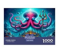 Octopus Challenging Puzzles 1000 Pieces - Poseidon Octopus Trident Underwater City Mystical for Men And Women Fun And Challenging Family Game Great Gift Idea70x50cm/1000pcs