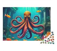 Octopus Christmas 1000 Piece Jigsaw Puzzle for Adults Octopus in Ancient Underwater Ruins with Fish Premium Thick Sturdy Vibrant Challenging Gift 38x26cm/1000pcs