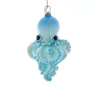Octopus Christmas Ornament Glow in The Dark Nautical Glass Holiday Tree Decoration with Hanging Loop