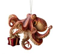Octopus Christmas Ornament, Hand-Painted Resin Coastal Holiday Decoration with Hanging Cord, Unique Deep Sea Nautical Tree Décor Gift for Ocean Lovers and Coastal Christmas Themes (A 1pcs)